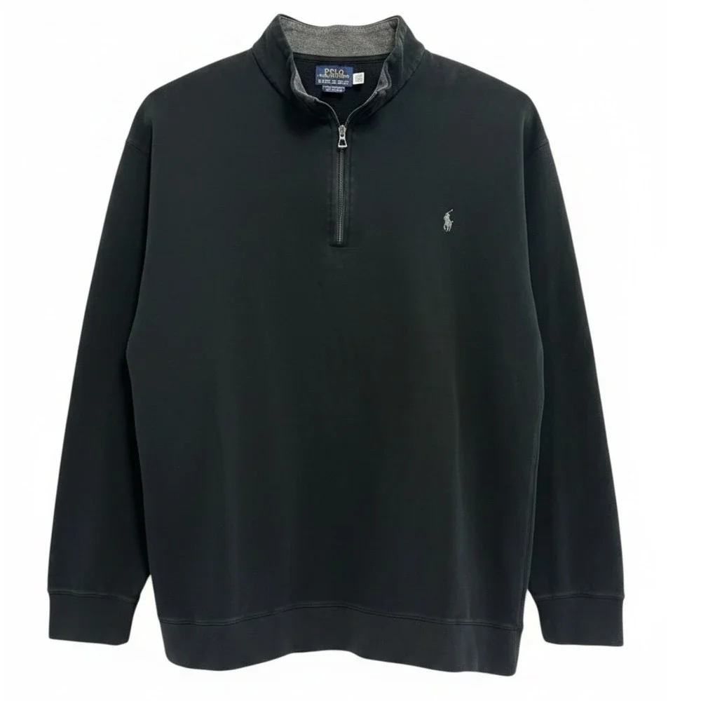 Polo Ralph Lauren Mens 3XLT Black Quarter Zip Pullover Sweatshirt Pony Logo Tall